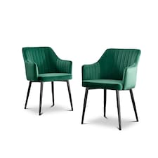 Furniturebox 2x Calla Green Velvet Dining Chairs with Black Legs