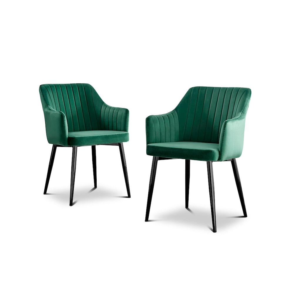 image 1 of Furniturebox 2x Calla Green Velvet Dining Chairs with Black Legs