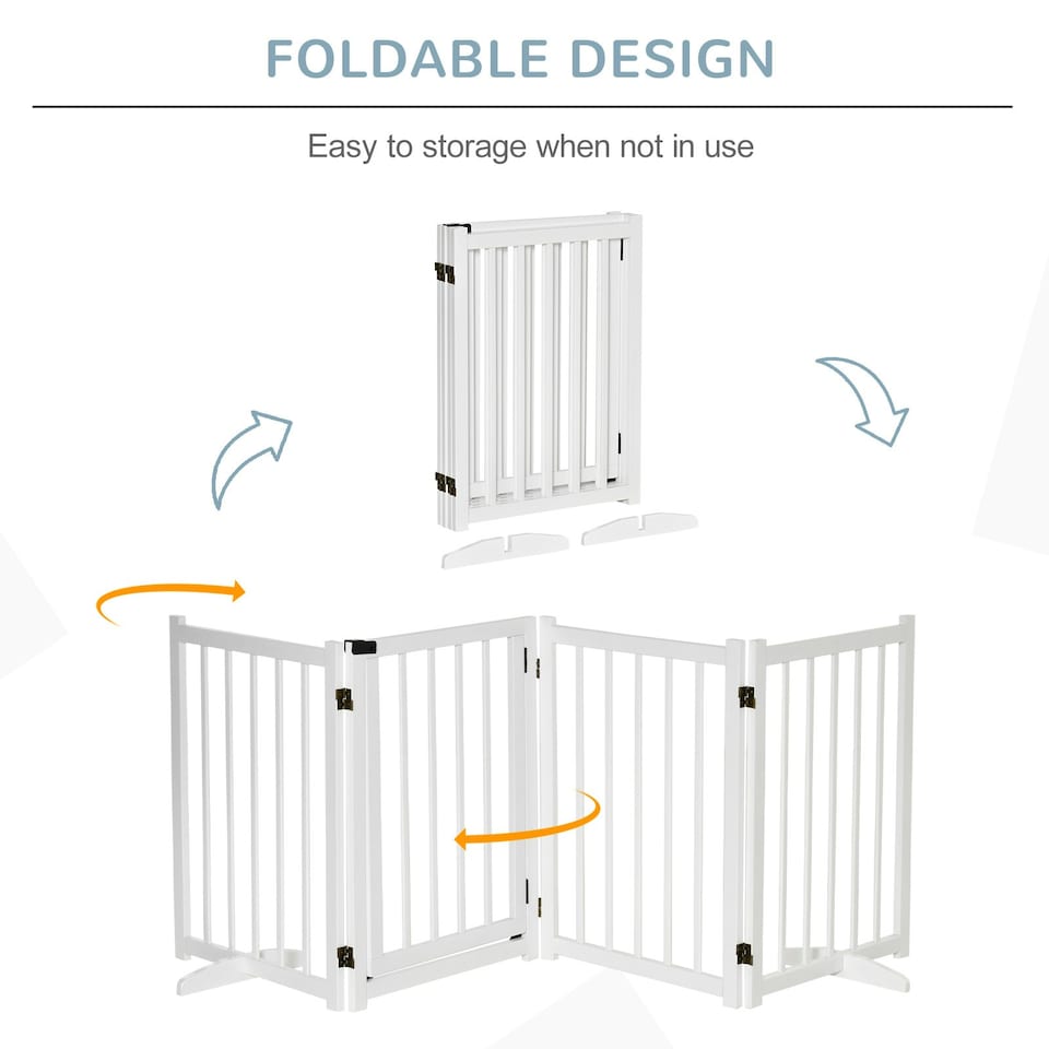 image 1 of PawHut Freestanding Pet Gate w/ 2 Support Feet for Doorways Stairs White