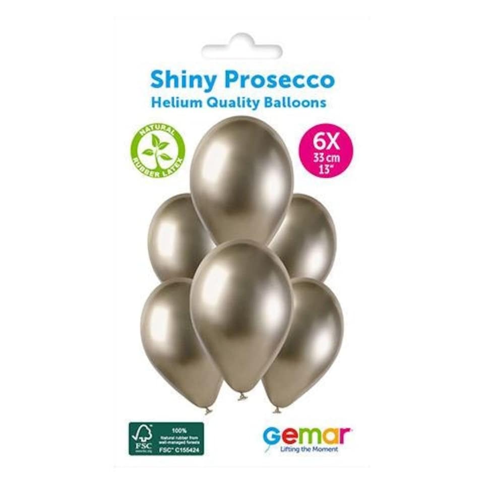image 1 of Shiny Prosecco Gold Bio Latex Balloons 33cm / 13 in - Pack of 6