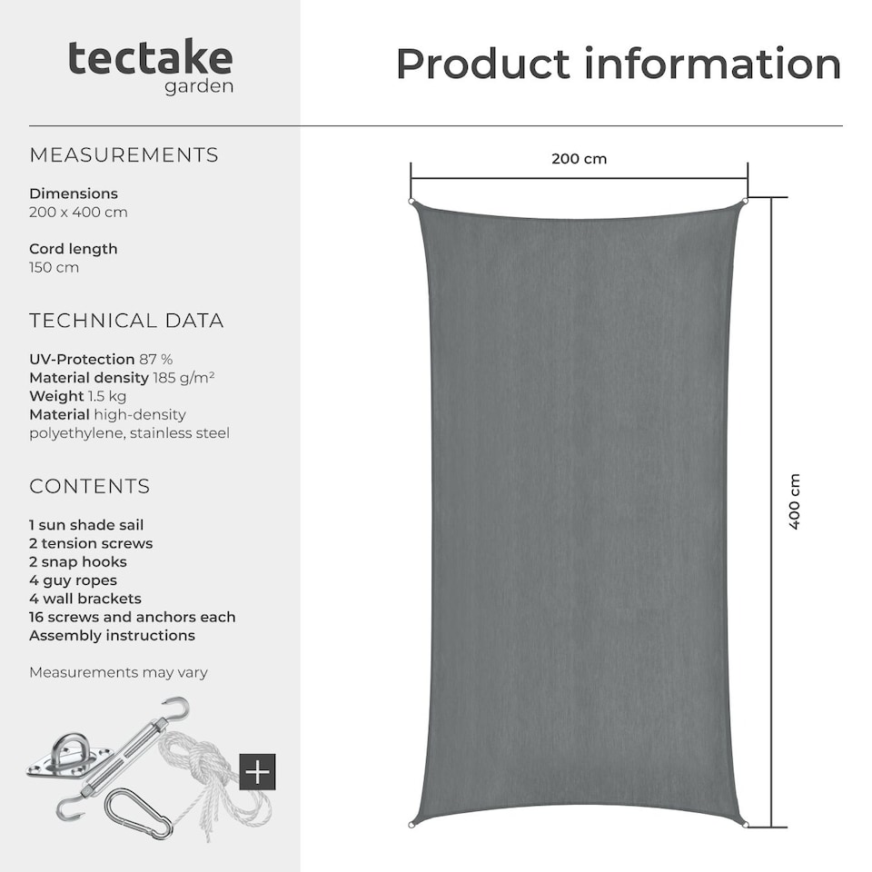 image 1 of Sun Sail Sonny, UV Protected, Water-Resistant and Anti-Tear | Grey | grey | 2 x 4 m | 1