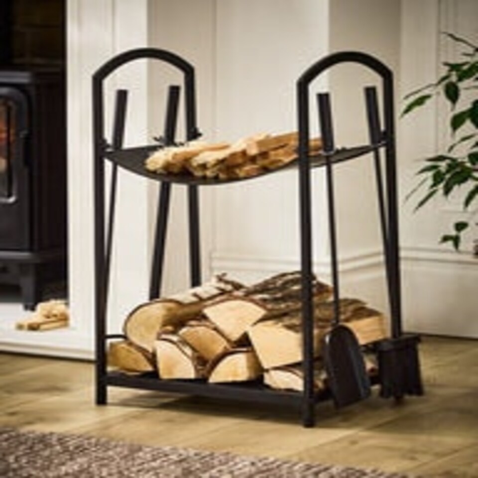image 1 of Fire Tools Set with Log Storage