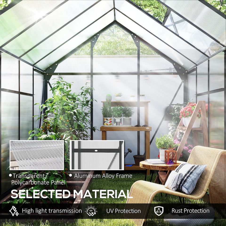 image 1 of Outsunny 6x8ft Walk-In Polycarbonate Greenhouse Plant Grow Galvanized Aluminium