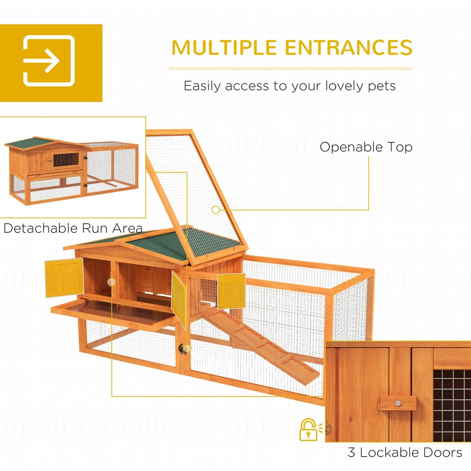image 1 of PawHut Rabbit Hutch, Bunny Cage with Run & Sliding Tray, Hay Rack, Orange