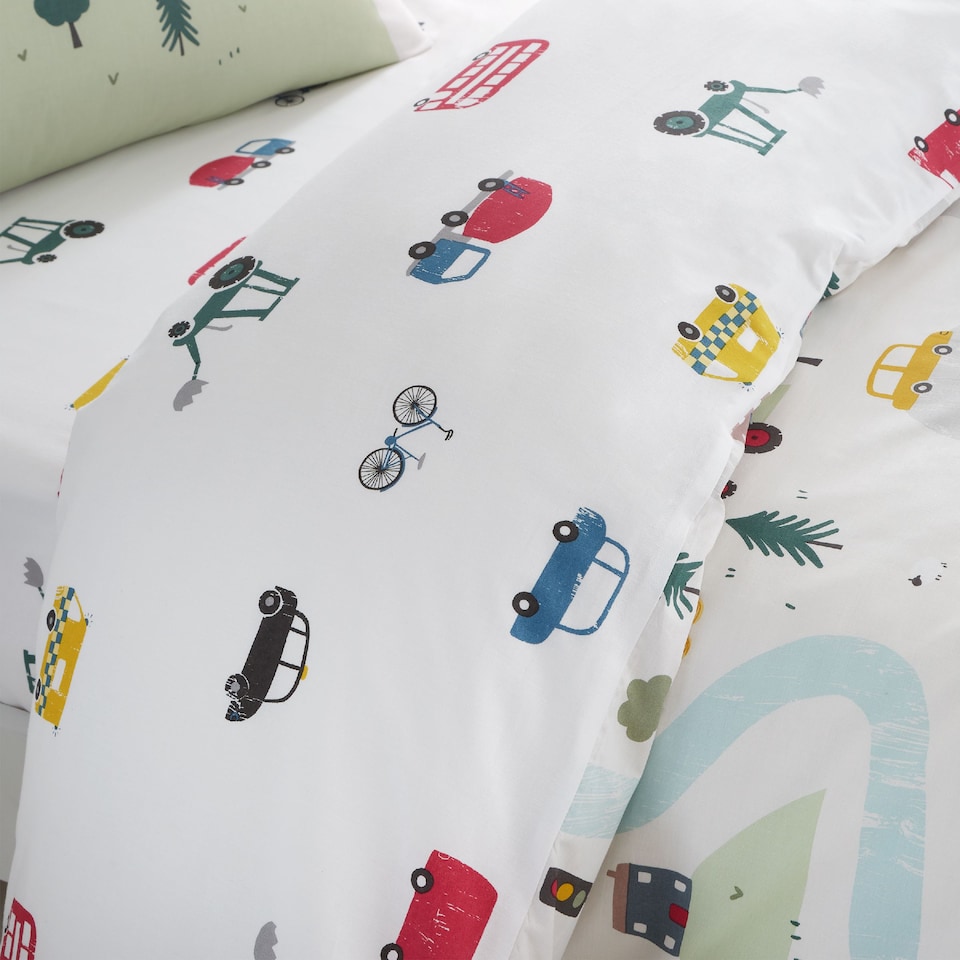 image 1 of Transport Cotton Reversible Duvet Cover Set | White