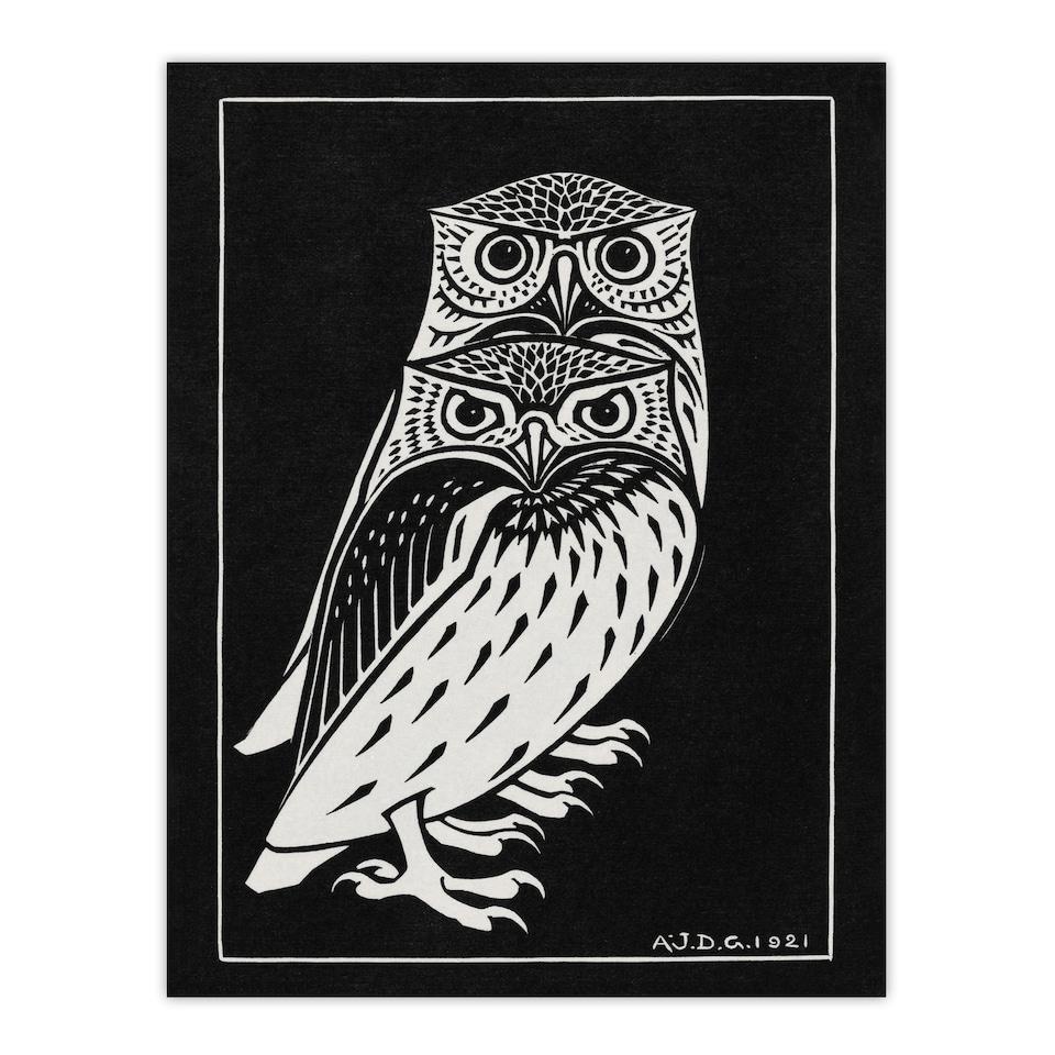 image 1 of Two Owls Vintage Animal Painting Vintage Wall Art Print Graag 18x24"