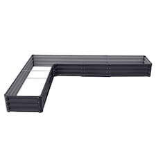 Living and Home L-Shaped Galvanized Steel Raised Garden Bed, Black | Black | L207 x W277 x H30 (cm)
