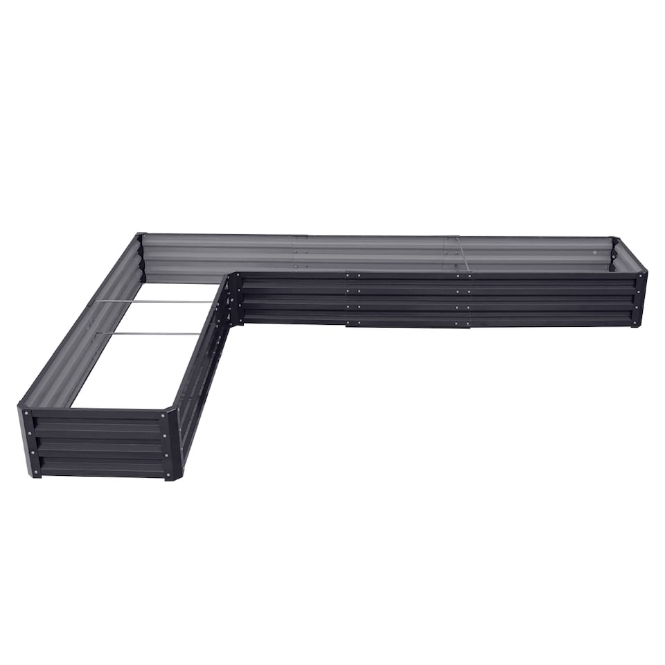 image 1 of Living and Home L-Shaped Galvanized Steel Raised Garden Bed, Black | Black | L207 x W277 x H30 (cm)