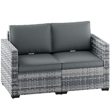 Outsunny 2 Seater Rattan Garden Sofa with Deep Seat, Wide Arms, Mixed Grey | Grey | Mixed Grey | Two Seater
