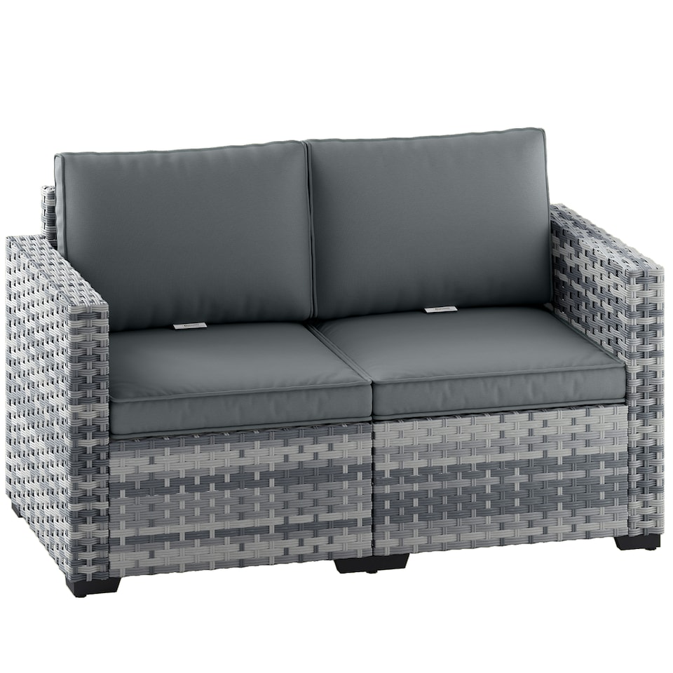 image 1 of Outsunny 2 Seater Rattan Garden Sofa with Deep Seat, Wide Arms, Mixed Grey | Grey | Mixed Grey | Two Seater
