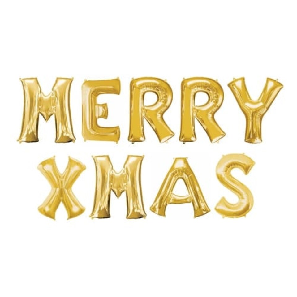 Gold MERRY XMAS Small Air Fill Balloon Kit 40cm