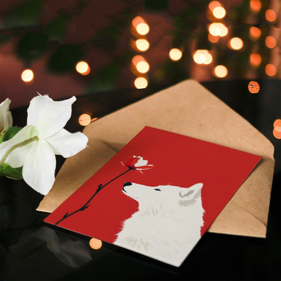 image 1 of White Dog Lover Canine Flower Red Design Woman Her Birthday Card