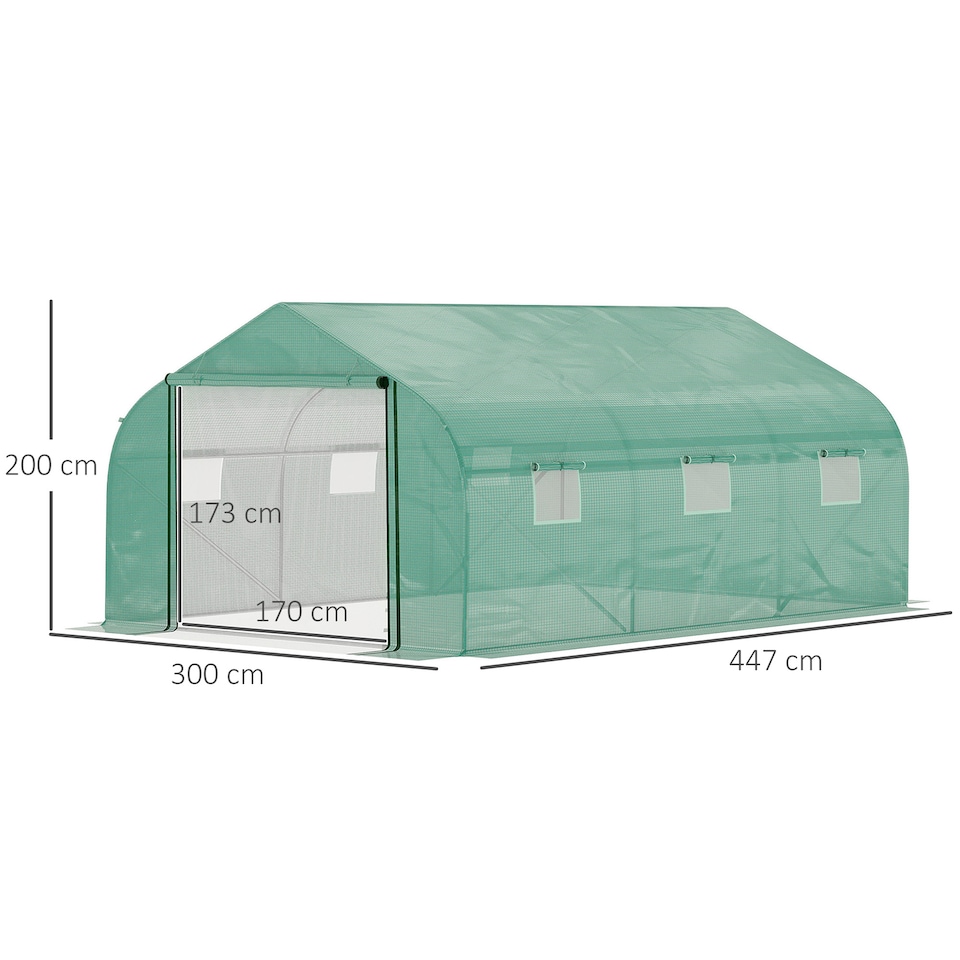 image 1 of Outsunny 4.5 x 3 x 2m Outdoor Tunnel Greenhouse w Roll Up Door 6 Windows Green