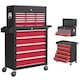 image 1 of HOMCOM 2 in 1 Rolling Tool Cabinet on Wheels with 14 Drawers, Pegboard and Side Rack, Lockable Top Tool Chest and Roller Cabinet Combo for Workshop and Home, Red | Red