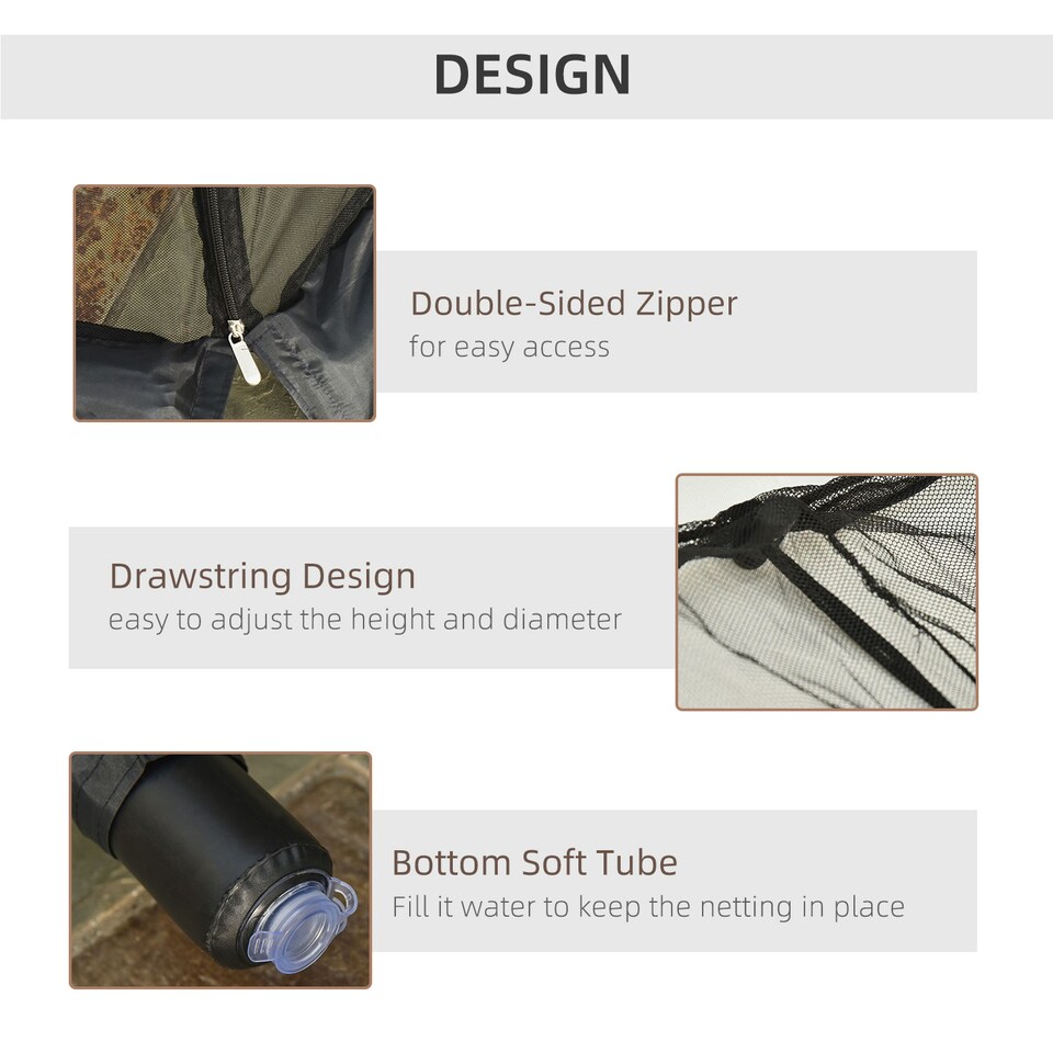 image 1 of Outsunny Outdoor Garden Umbrella Table Screen, 2.3 m Parasol Bug Mosquito Net Cover with Zipped Door, Patio Mosquito Netting Cover with Water Fillable Tube at Base, Black