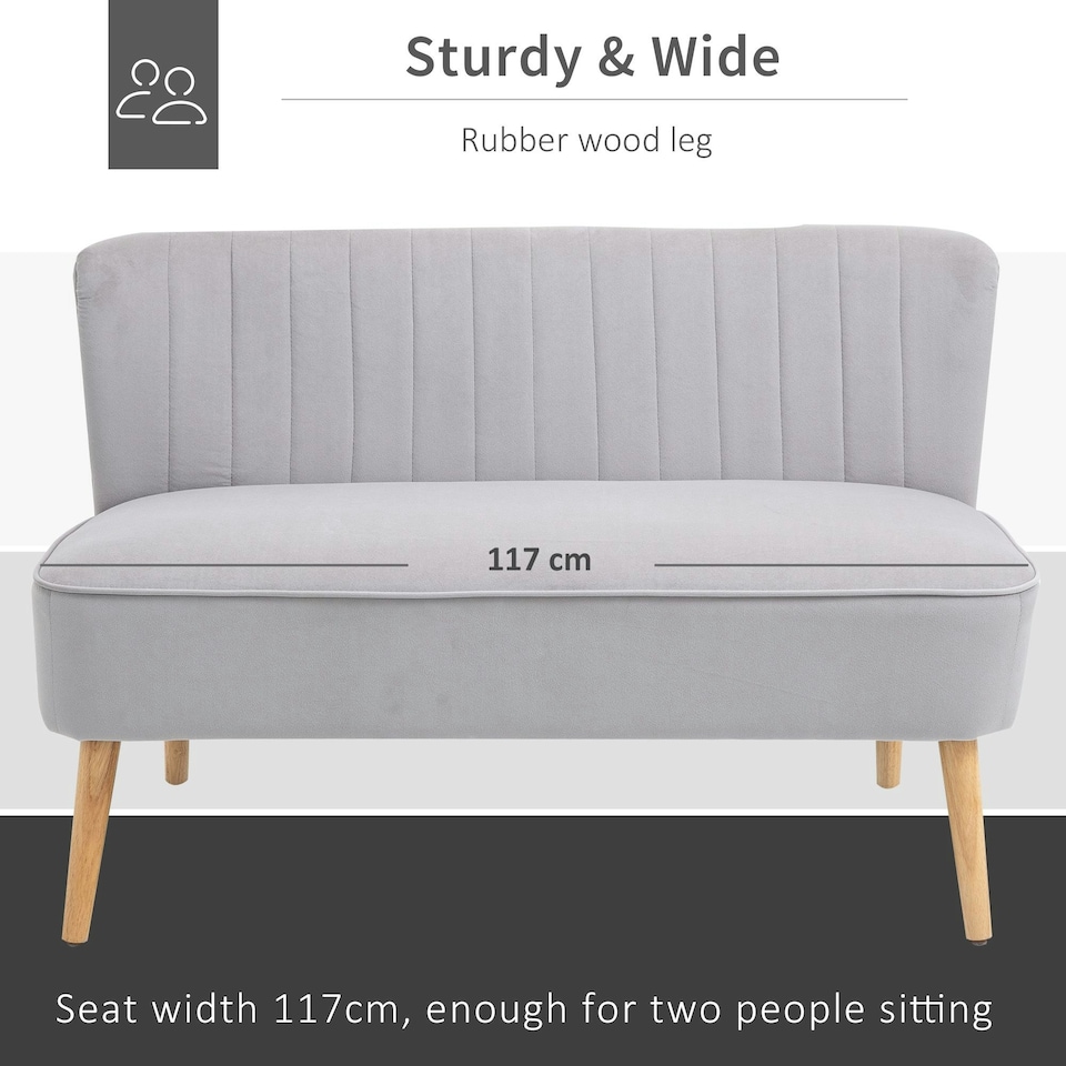 image 1 of HOMCOM Velvet-Feel Double Sofa w/ Wood Frame Foam Padding High Back, Grey