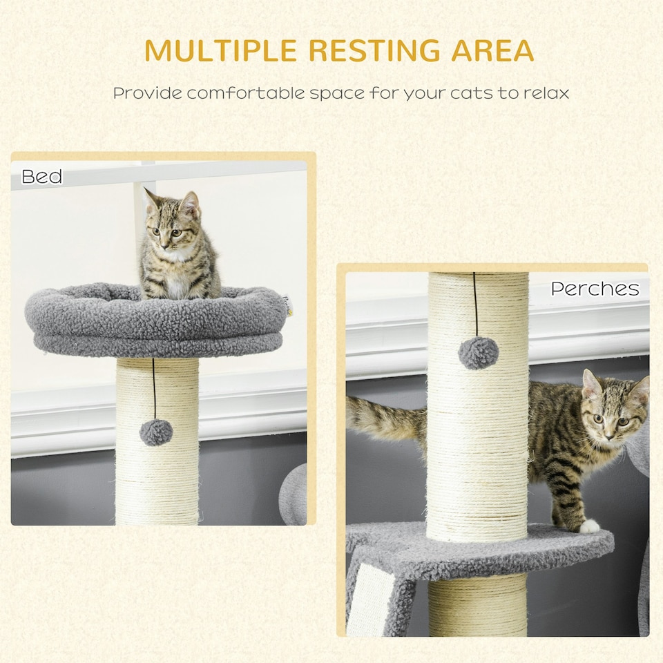 image 1 of PawHut Cat Tree with Tower Sisal Scratching Post Multi Level Dark Grey