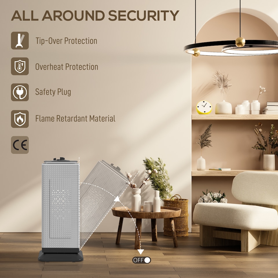 image 1 of HOMCOM Ceramic Space Heater, 2000W Fan Electric Heater with 3 Modes, Adjustable Thermostat, Oscillation, Tip-Over and Overheat Protection, Low Energy for Bedroom, Black