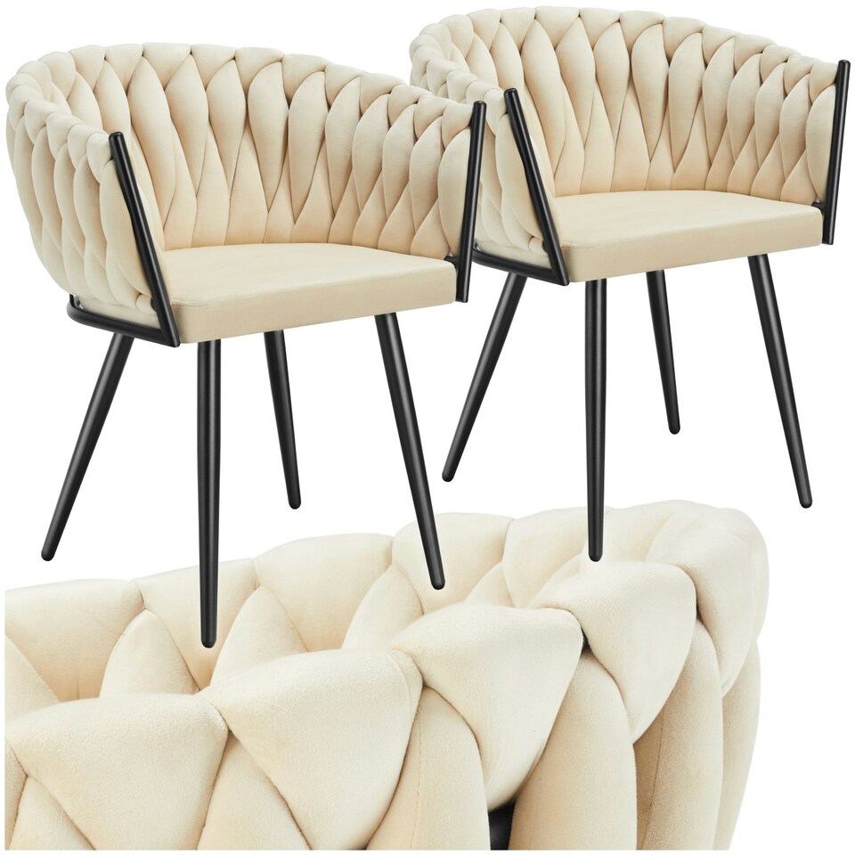 image 1 of Dining Chair Astano - padded, velvet, knot design, continuous backrest - Set of 2 Yellow | Sand