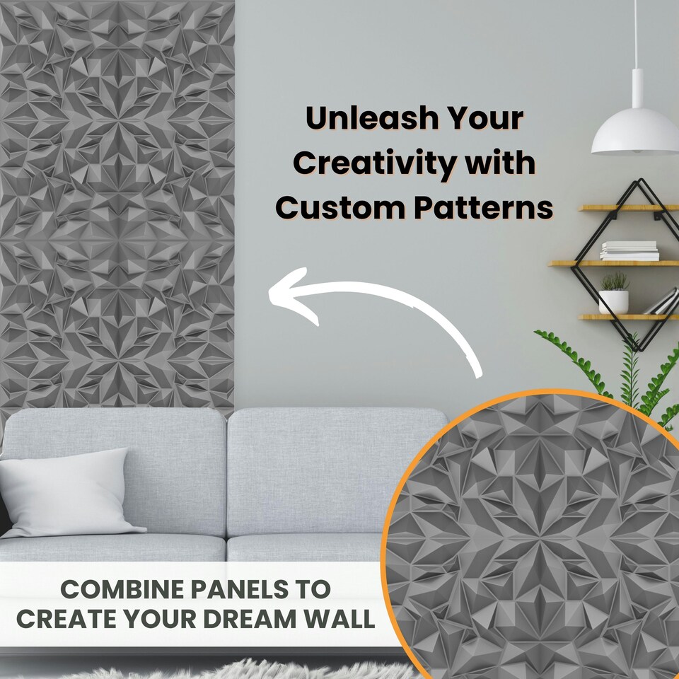 image 1 of NOVECRAFTO Diamond Effect 3D Wall Panels – 6 Sheets Covering 1.5 sqm (16.15 sqft) – Matte Interior PVC Cladding Tiles – 19.6"x19.6" Diamond Design Silver Grey