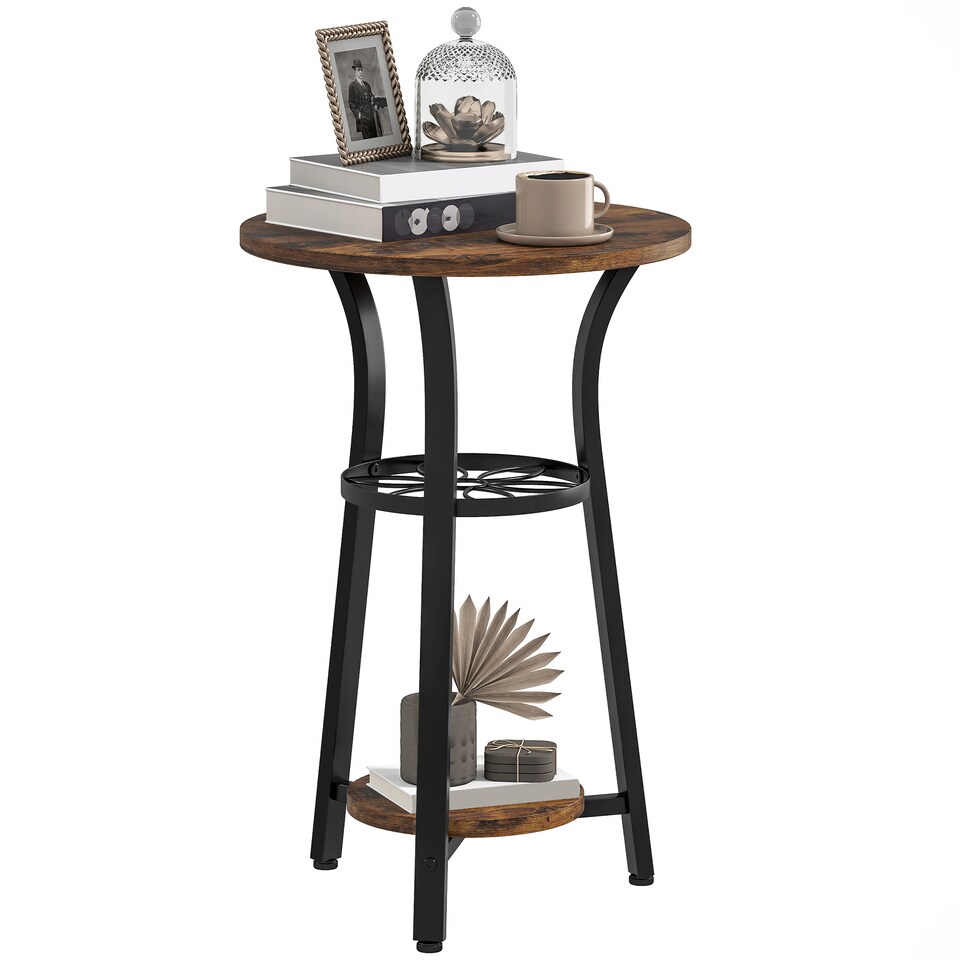 image 1 of HOMCOM 3-Tier Small End Table Industrial 38 cm Round Side Table Rustic Brown | Brown