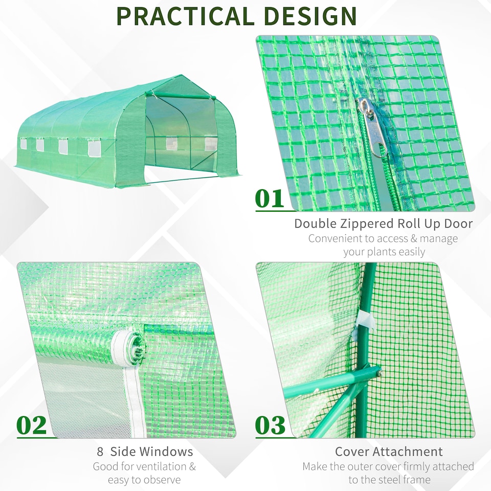 image 1 of Outsunny 6 x 3M Walk in Polytunnel Greenhouse Large Outdoor Grow House w Door