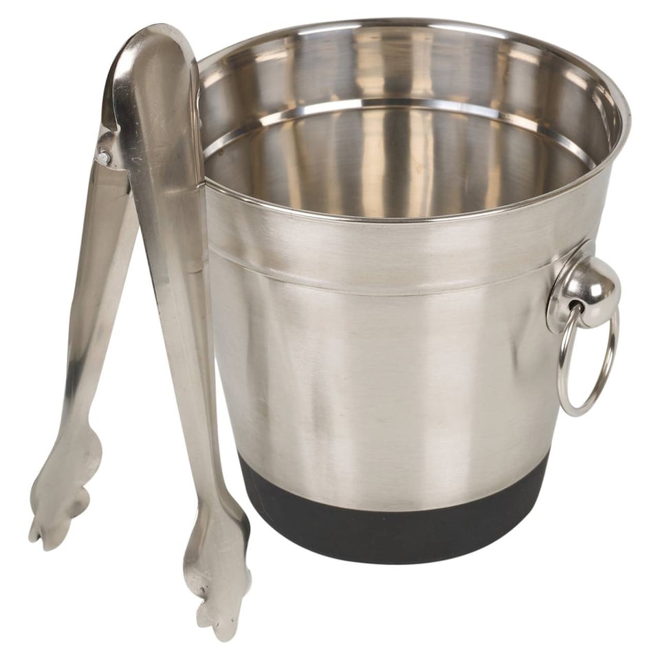image 1 of Stainless Steel Ice Bucket And Tongs Set | White | 2