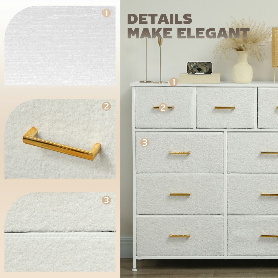image 1 of HOMCOM Chest of Drawers with 9 Drawers, Boucle Storage Organiser, Cream