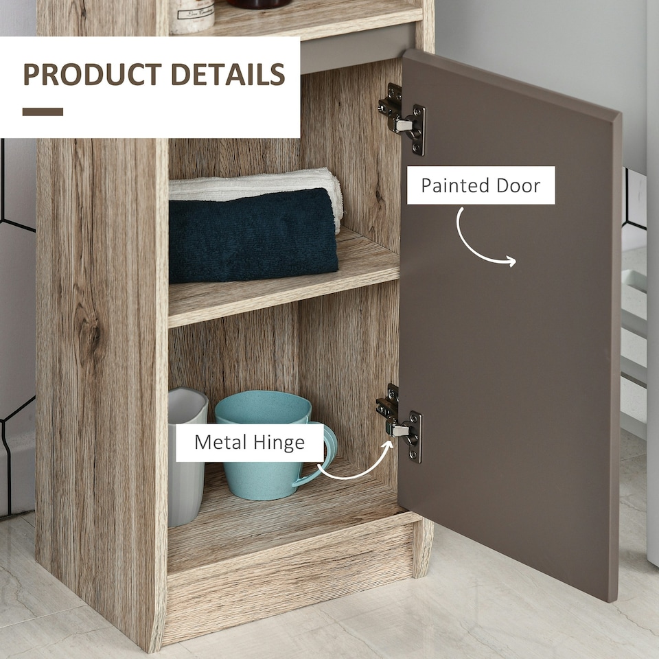 image 1 of HOMCOM Narrow Bathroom Storage Cabinet with Open Compartment, Oak