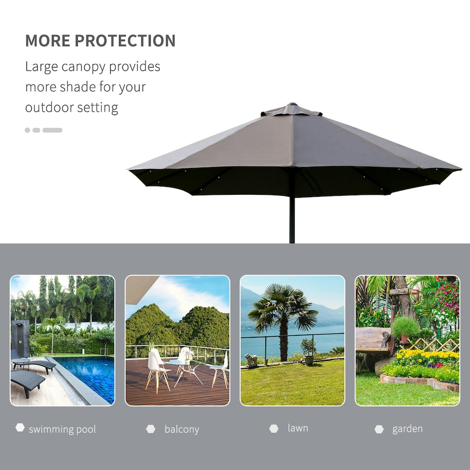 image 1 of Outsunny 4.4m Double-Sided Sun Umbrella Patio Parasol Solar Lights Khaki