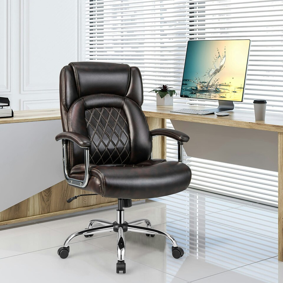 image 1 of COSTWAY Big & Tall Office Chair Adjustable Executive Chair Brown