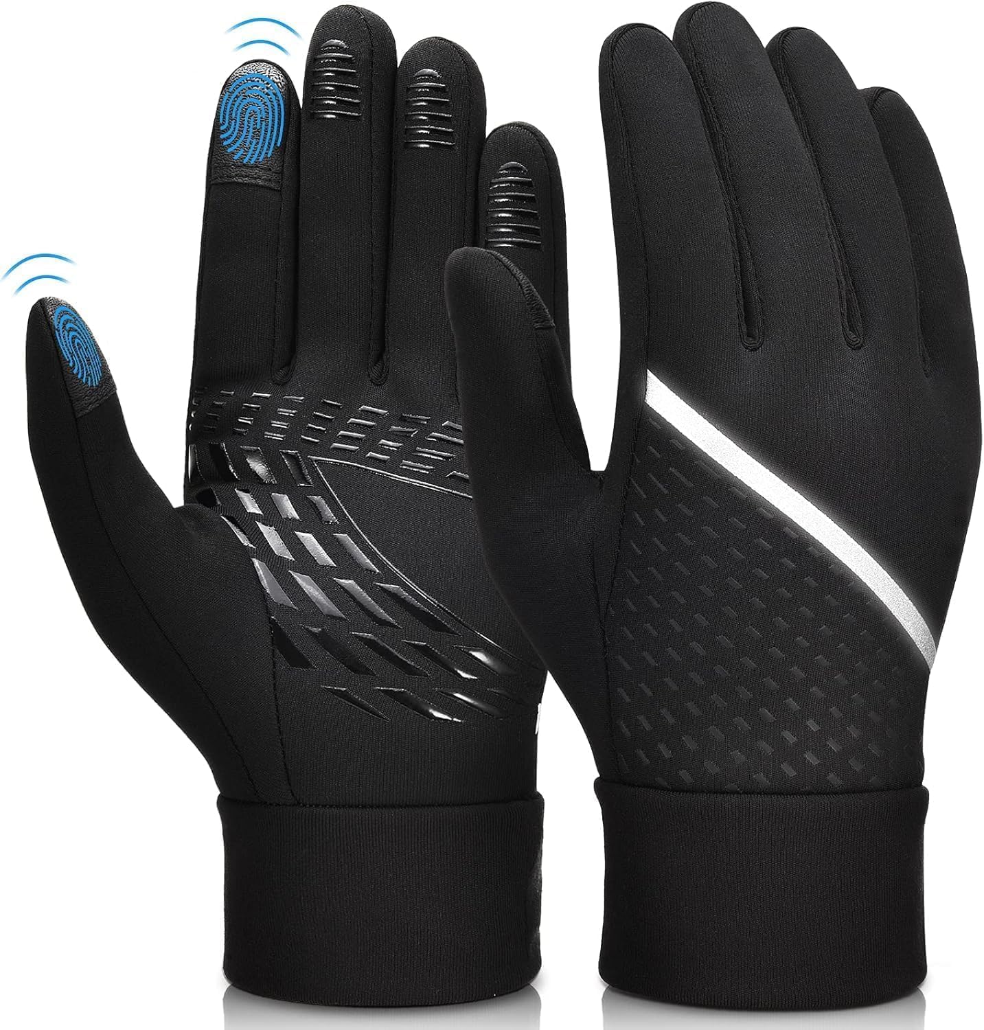 Winter Running Gloves, Touchscreen Thermal Cycling Gloves, Windproof Non-Slip with Fleece Lining and Reflective Strip, for Hiking Driving Climbing Out