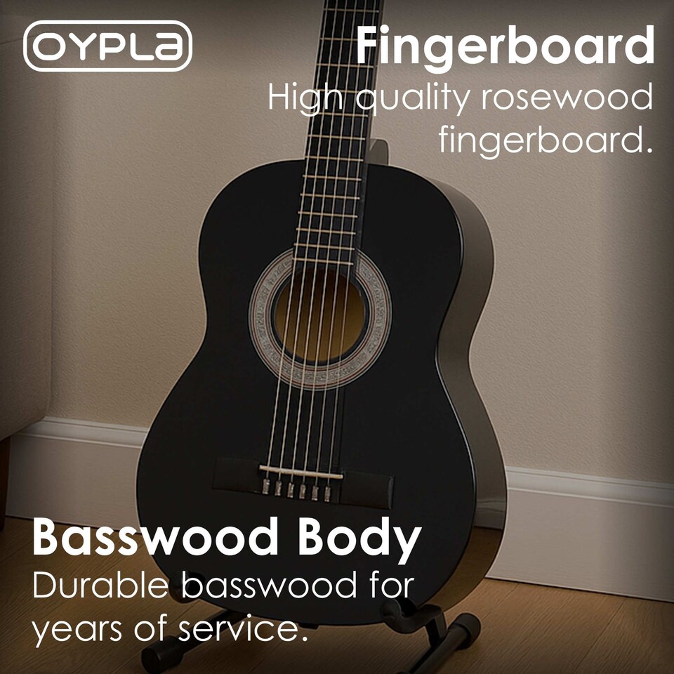 image 1 of Black 34 Inch Half Size 6 String Classical Acoustic Guitar | Black