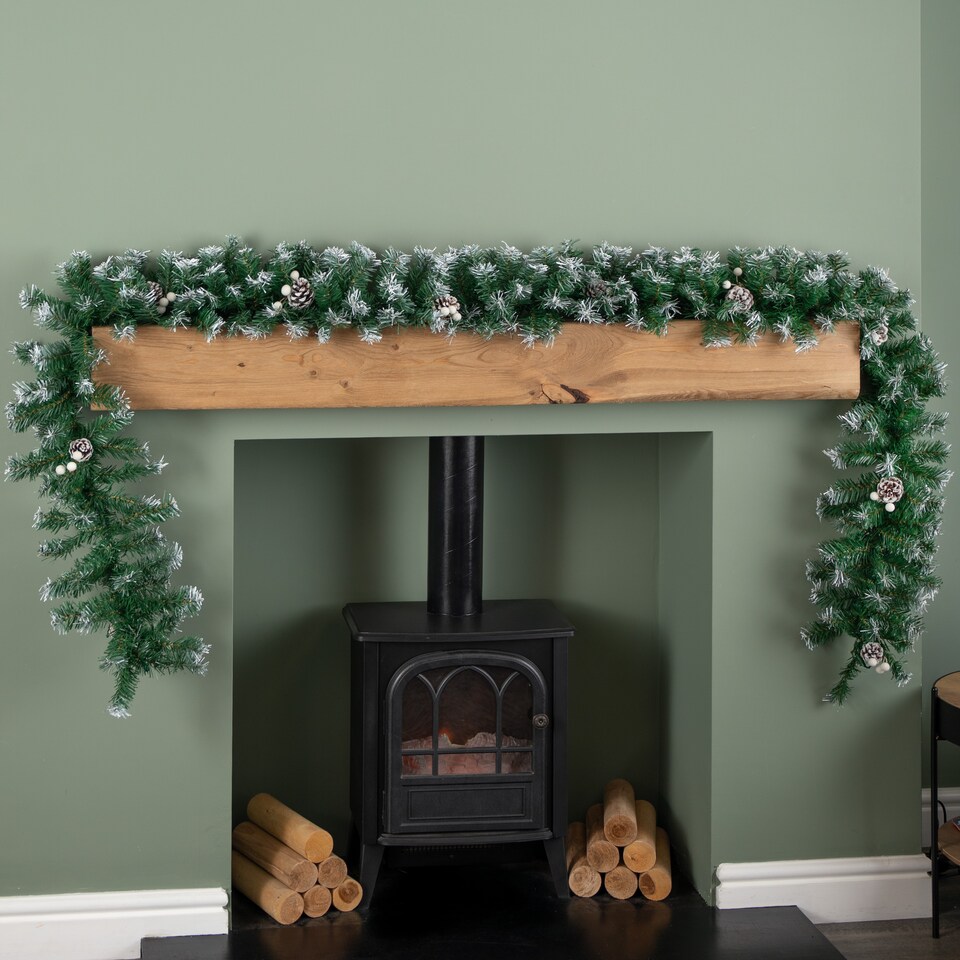 image 1 of Premier 270cm (9ft) Christmas Garland Decoration Snow Tips White Berries & Cones