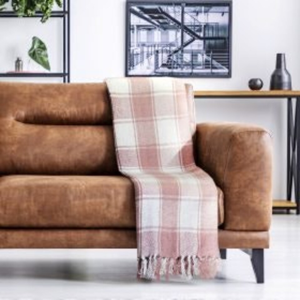 image 1 of Comfy Check Collection Recycled Cotton Throw in Blush Pink (90" x 100") Pink | Pink