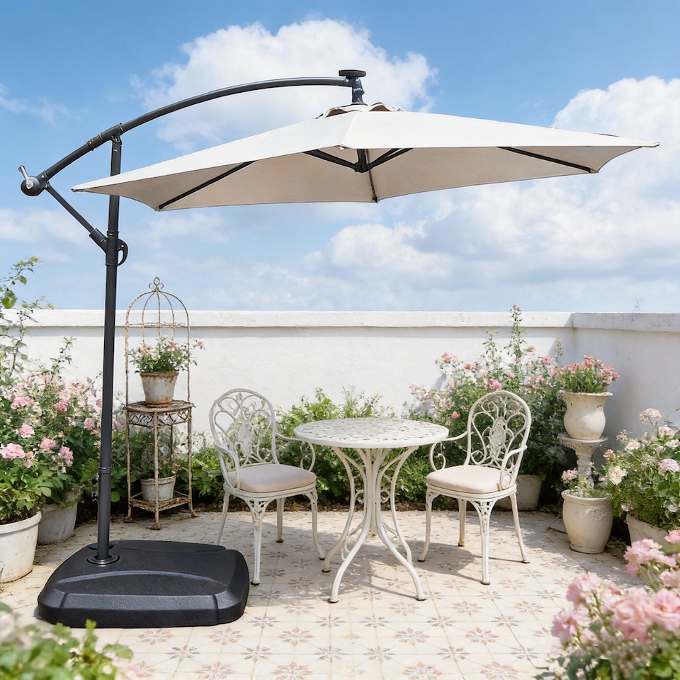 image 1 of Direct Wicker Cantilever Garden Parasol Outdoor Umbrella Sunshade with Crank Handle, Light Beige | Cream