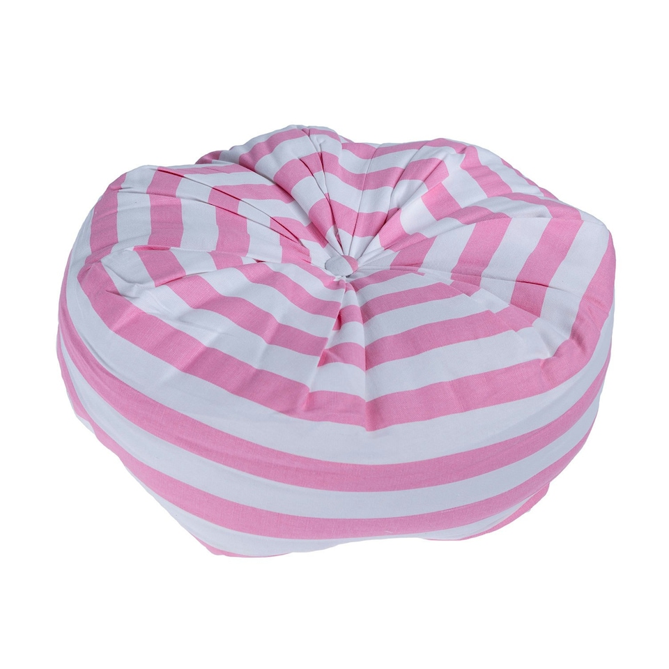 image 1 of Homescapes Pink and White Stripe Pleated Round Floor Cushion Pink