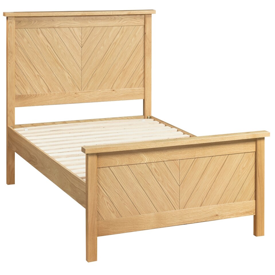 image 1 of 4ft6 Double Real Oak Wood Bed Frame.Chevron Solid Panel Wooden Bed Frame Bedstead