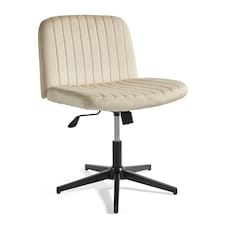 VonHaus Dawson Cream Velvet Desk Chair with 360° Swivel & Wide Seat Cream