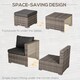 image 6 of Outsunny 8 Pieces Rattan Garden Furniture Set, Garden Corner Sofa Set with 4 Chairs, 2 Footstools, 2 Coffee Tables and Cushions, Space-Saving Design, No Assembly Required, Grey