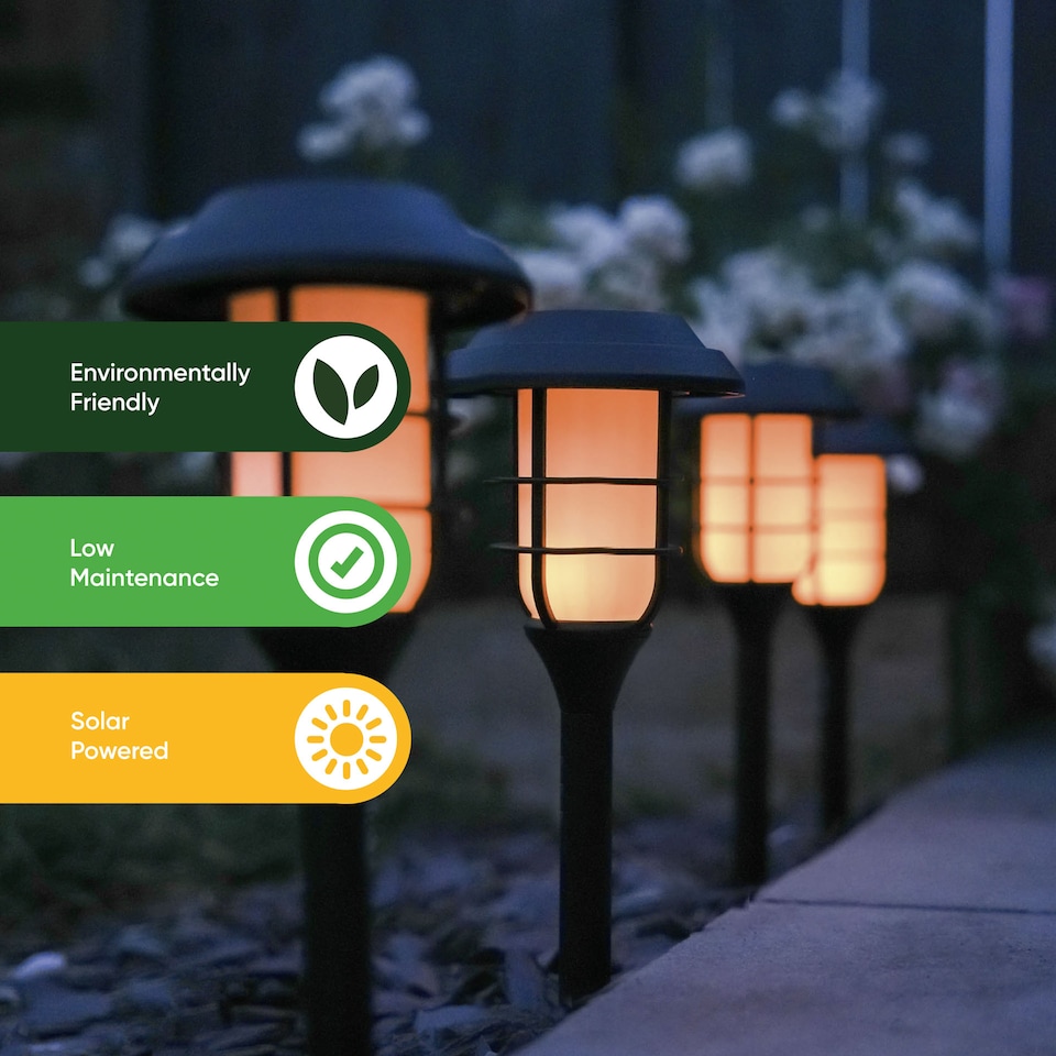 image 1 of Pack of 4 Solar Flaming LED Garden Stake Lights Outdoor