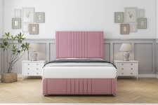 Sloomy Harrington Pink Plush Divan Bed With Mattress 4 Drawers With 26" Strutted Headboard & 12" Matching Footboard 4'6 Double | Pink | Pink | Double | 1