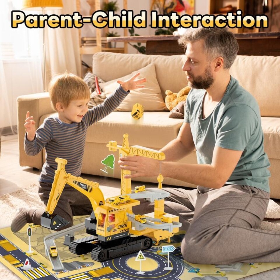 image 1 of Crane Truck Toy Construction Vehicle Toy with Race Track