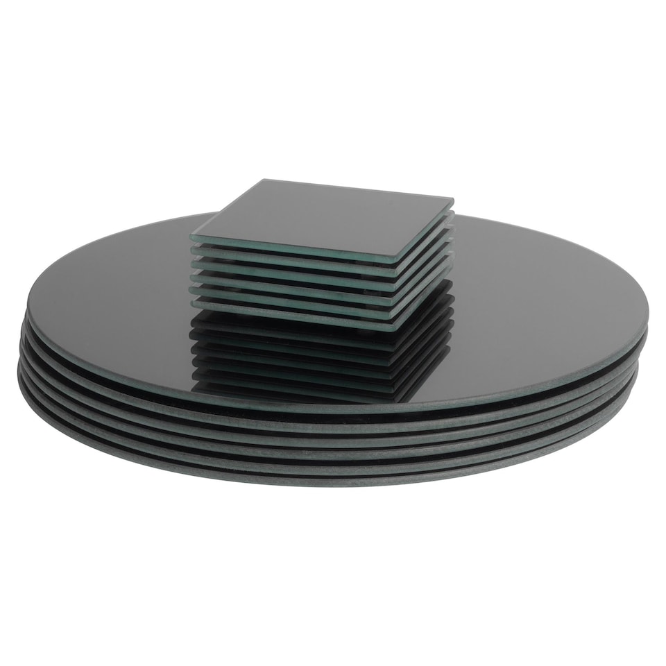 image 1 of Harbour Housewares 12 Piece Round Glass Placemats & Coasters Set - 30cm - Black | Black | Black