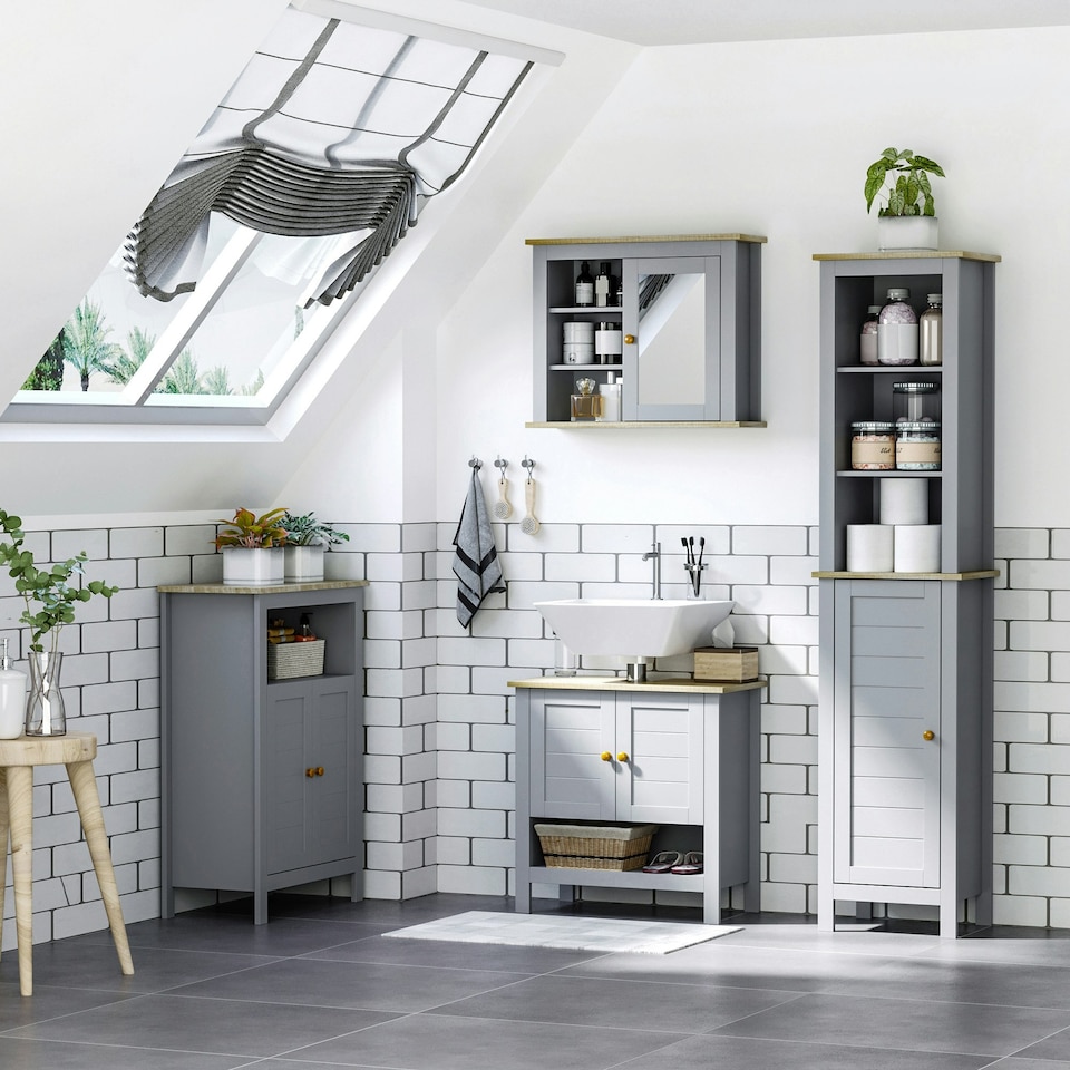 image 1 of kleankin Bathroom Floor Storage Cabinet Standing Unit W/ Doors Adjustable Shelf