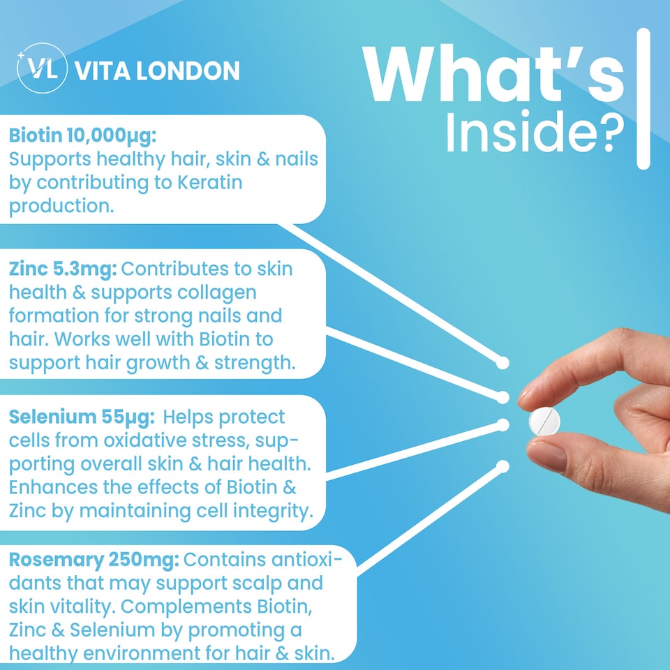 image 1 of Vita London Hair, Skin & Nails Growth Complex - 10,000µg Of Biotin - 120 Tablets