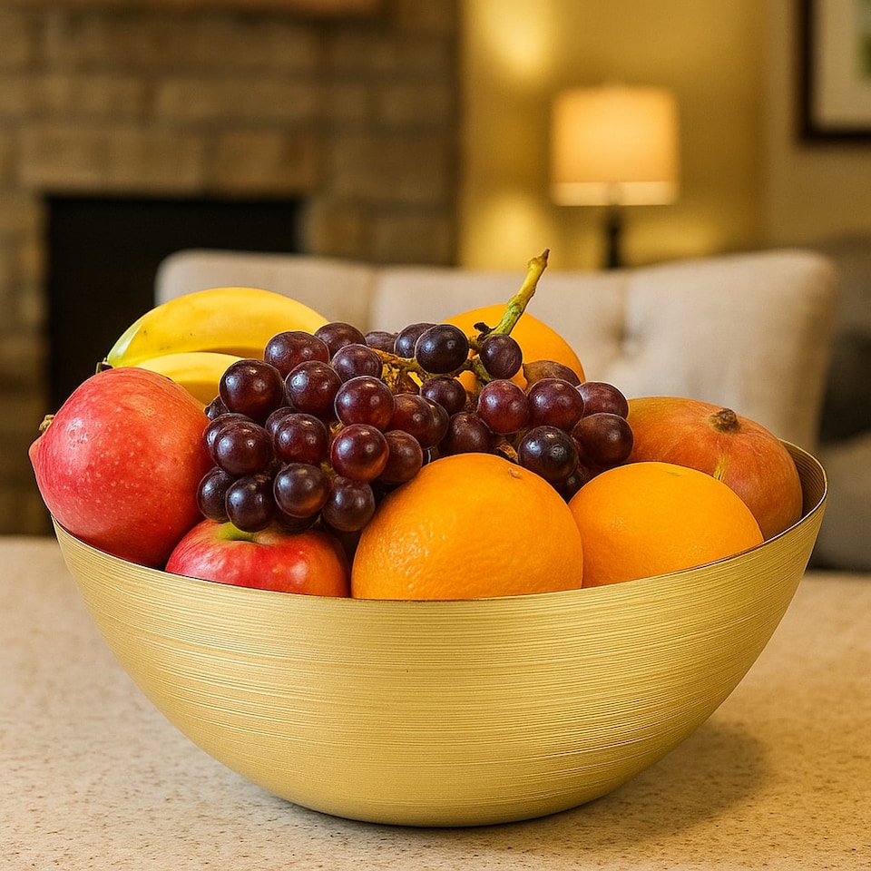 image 1 of 28cm Large Gold Coloured Glass Fruit Salad Serving Bowl Centre Piece Party Dish