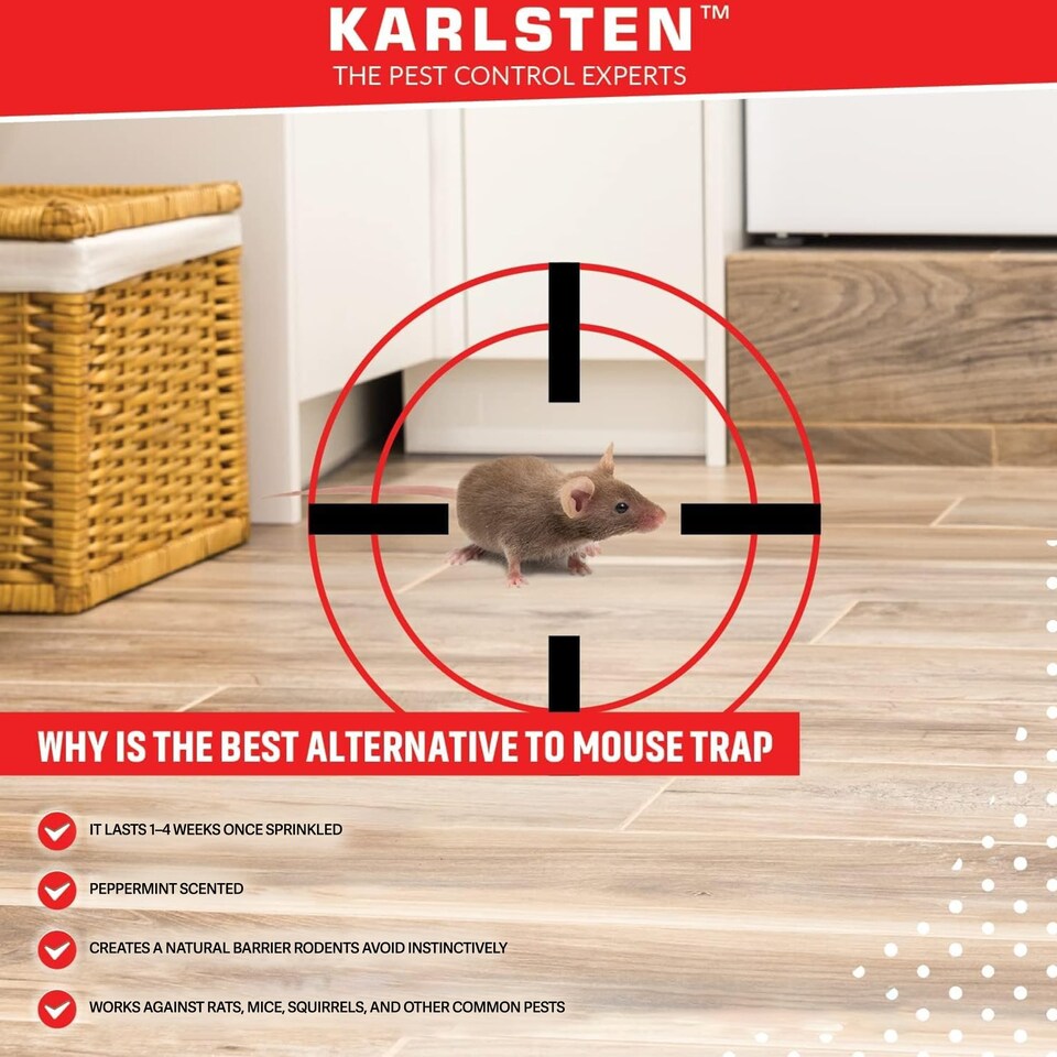 image 1 of Karlsten Rat Off Mice & Rodent Barrier Granules - Peppermint Scented Pellets - Natural Aroma for Fresh, Clean Spaces - 650g