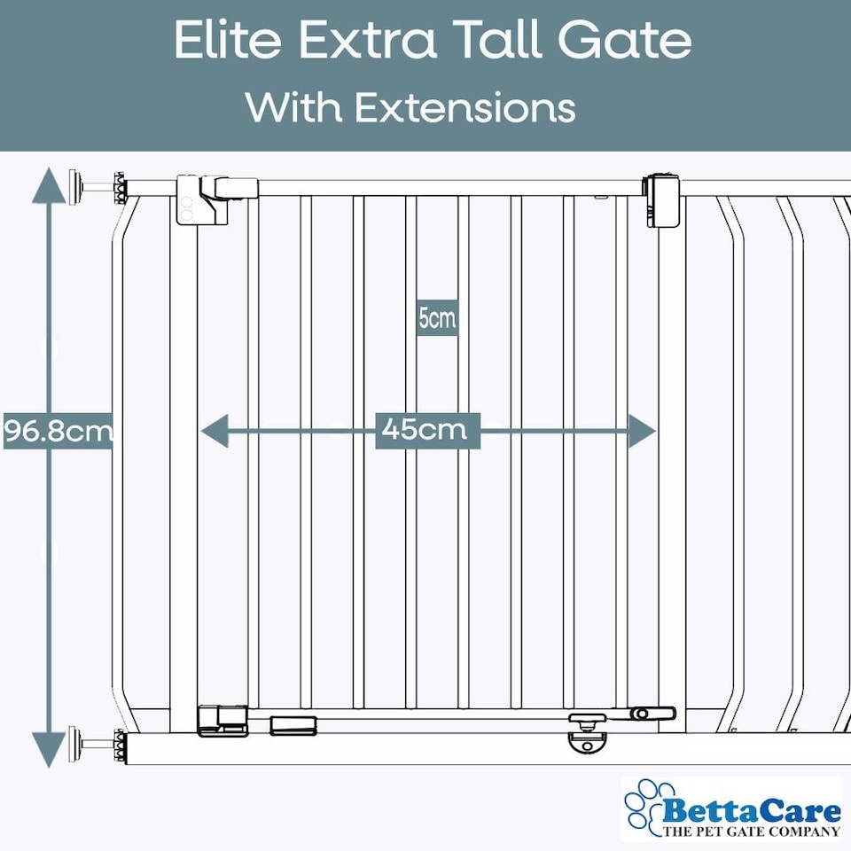 image 1 of Bettacare Extra Tall Elite Dog Gate, 134cm - 143cm, Matt Grey, Extra Tall 96.8cm in Height, Pressure Fit Pet Gate | Grey