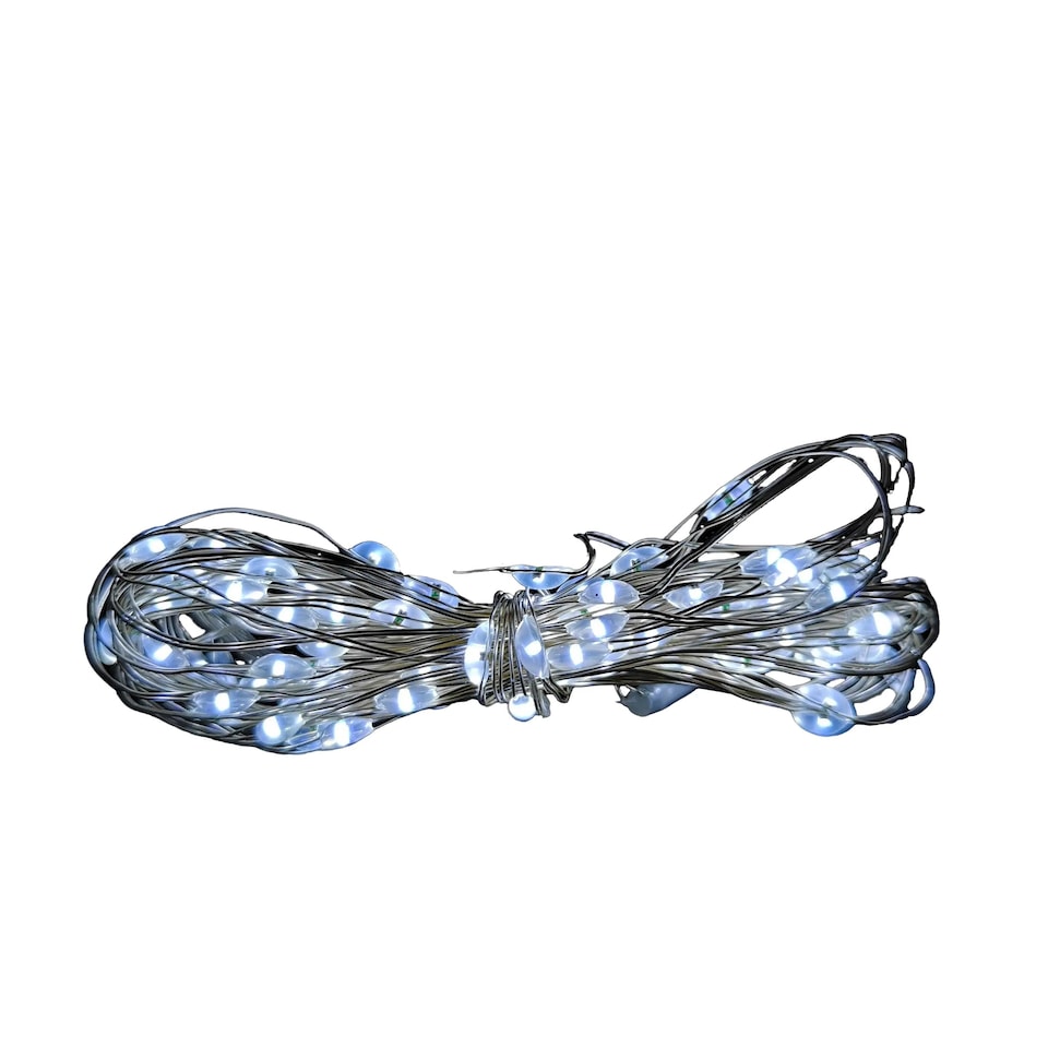 image 1 of 100 LED 5m Premier MicroBrights Indoor Outdoor Christmas Multi Function Battery Operated Lights with Timer on Pin Wire in Cool White